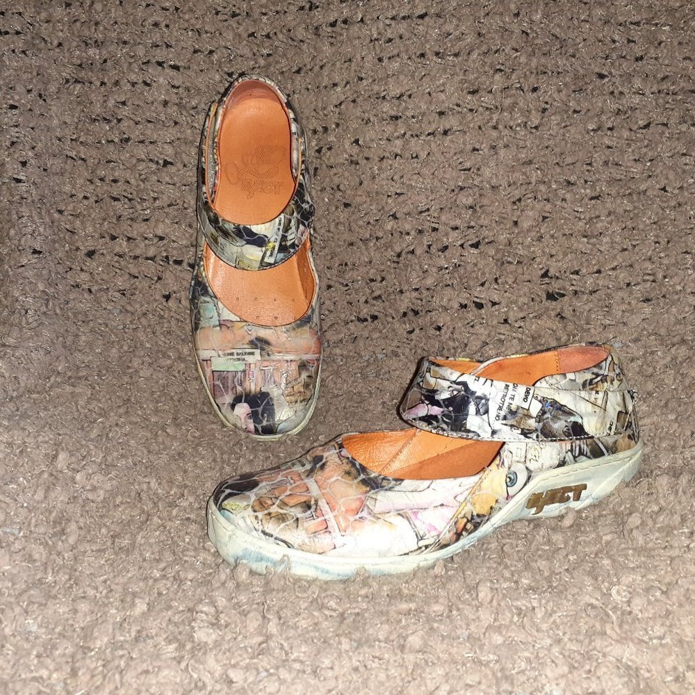 EJECT-Portugal-Funky Imprinted Leather Mary Janes-Multicolor-Sz 36-Excellent
